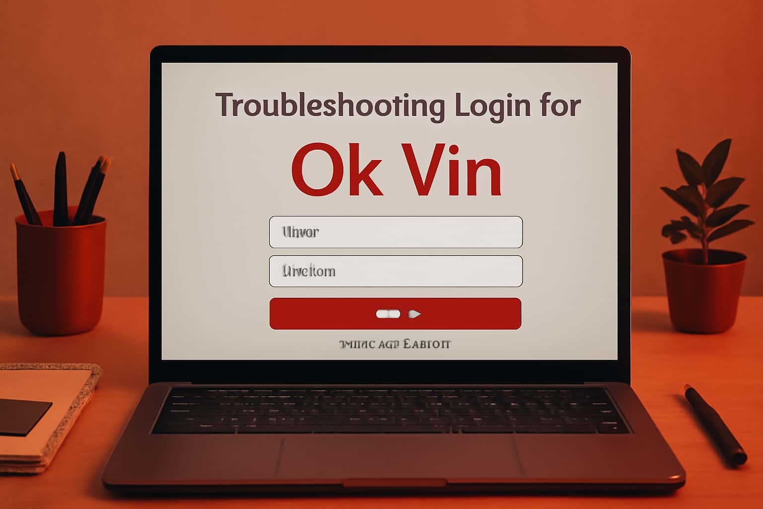 A futuristic scene illustrating the troubleshooting process for Ok Vin login issues.