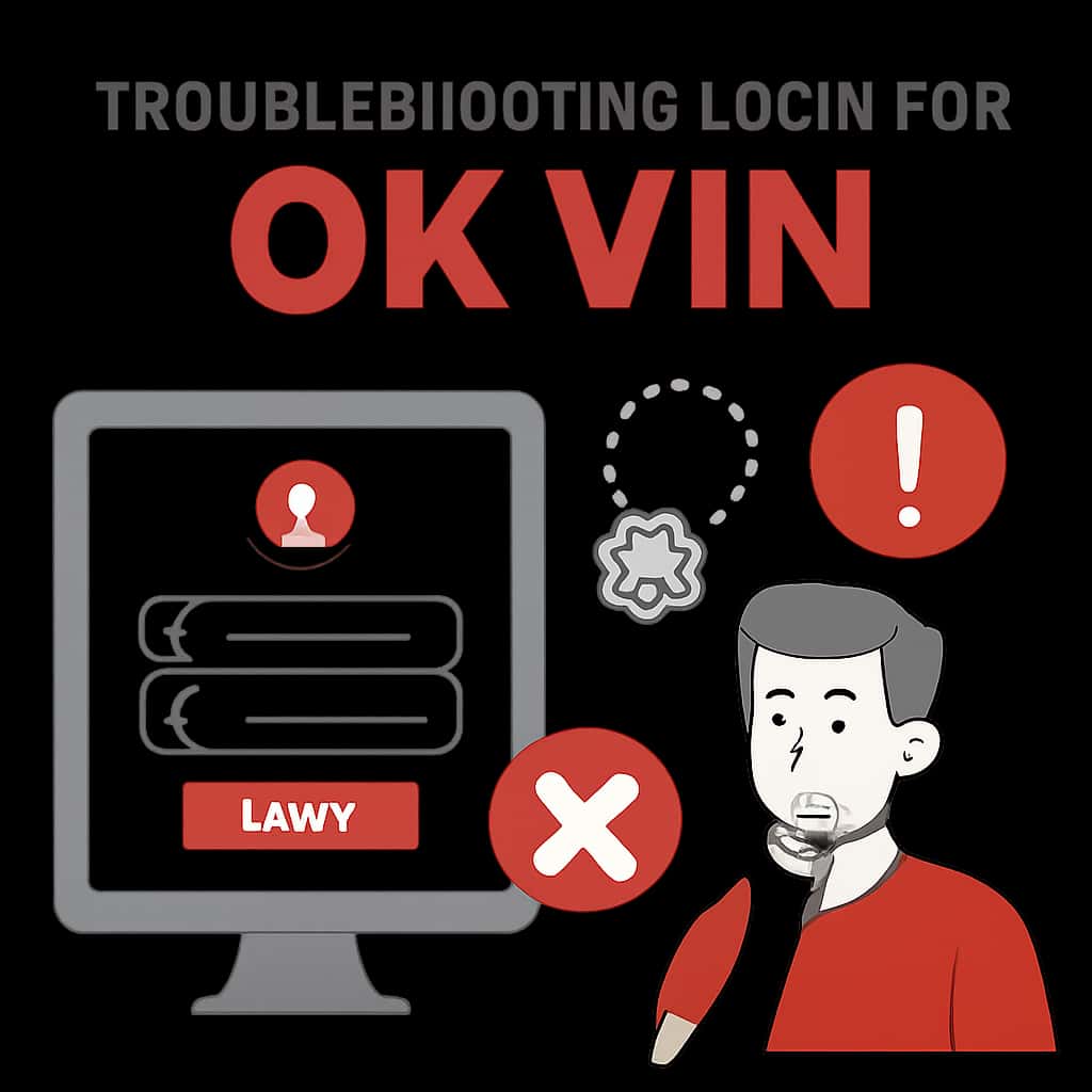 An educational diagram outlining the steps to troubleshoot Ok Vin login issues.