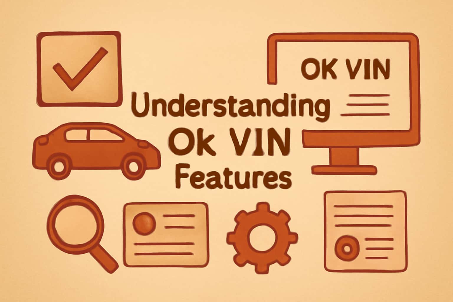 A high-tech display showcasing the features of Ok Vin, highlighted in #c4181a.