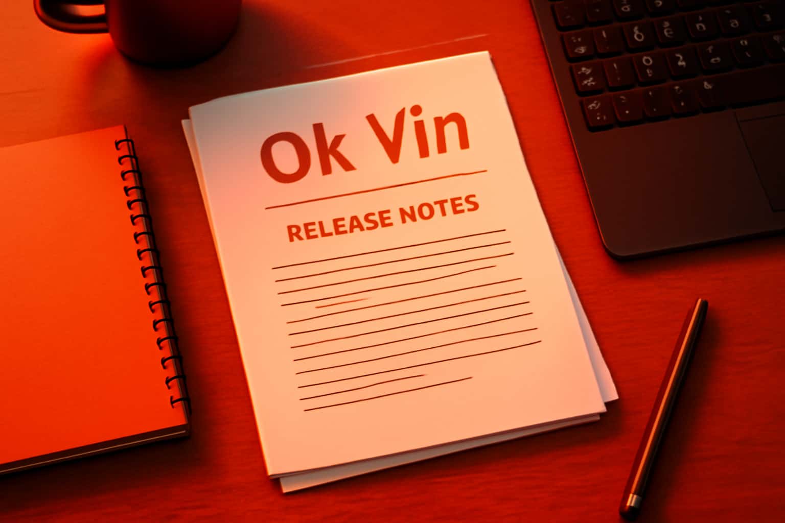 A professional representation of Ok Vin Release Notes with relevant visual elements.